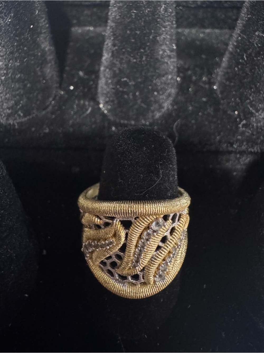 Vintage Signed GENESI Italy Sterling Gold Mesh Ring
